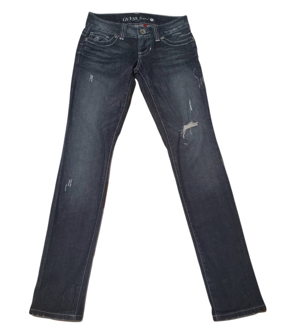 GUESS Los Angeles Daredevil Skinny Leg Stretch Distressed Blue Jeans